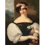 LIEDER, Johann Friedrich Gottlieb (1780-1859), zugeschrieben, "Bildnis einer Frau mit Blumen", Öl/