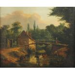 DIAZ DE LA PENA, Narcisse Virgile, "Brücke am Wald bei Fontainebleau", Öl/Lwd., 32 x 40, unten links