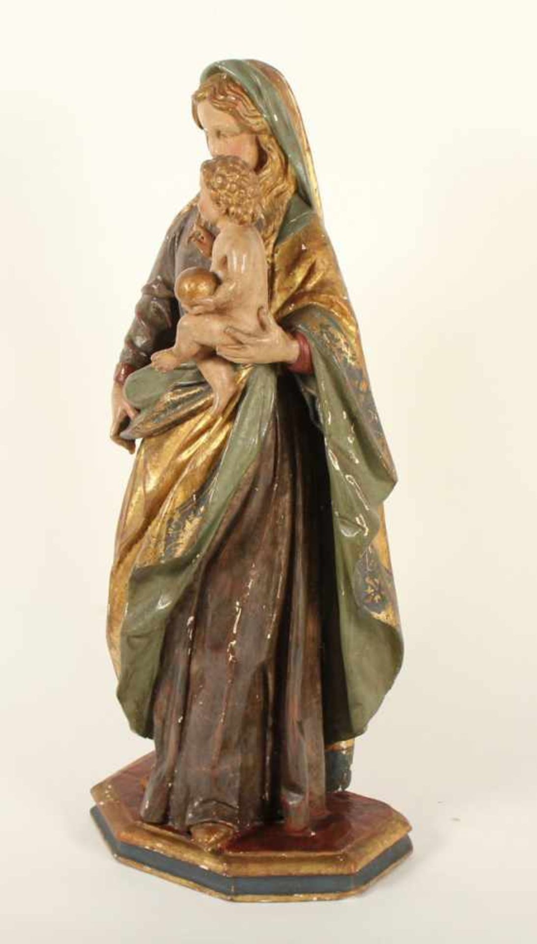 MADONNA MIT KIND, Holz, geschnitzt, farbig gefasst, leicht besch., H 83, DEUTSCH, 19.Jh. - Image 3 of 5