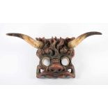 TIROLER FASNACHTSMASKE, Holz, geschnitzt und polychrom gefasst, Horn, H ca. 25, TIROL, um 1900