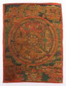 THANGKA, Öltempera und Gold auf Stoff, Mandala, 59 x 42, TIBET