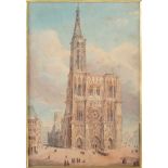 AQUARELLIST DES 19.JH., "Blick auf das Straßburger Münster", Sepia/Aquarell/Papier, 14,5 x 10 (