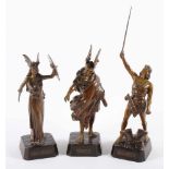 KIRCHNER, Heinrich (1902-1984), 3 Figuren: "Wotan", "Brunhilde" und "Siegfried", Bronze, H 23,