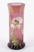 JUGENDSTIL-VASE, farbloses Glas, violett getönt, goldfarbener Umdruckdekor, schauseitig