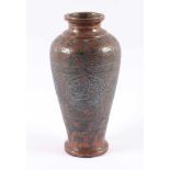 VASE, Kupfer, feiner, reliefierter und teils silbern tauschierter Dekor, H 21, PERSIEN, um 1900