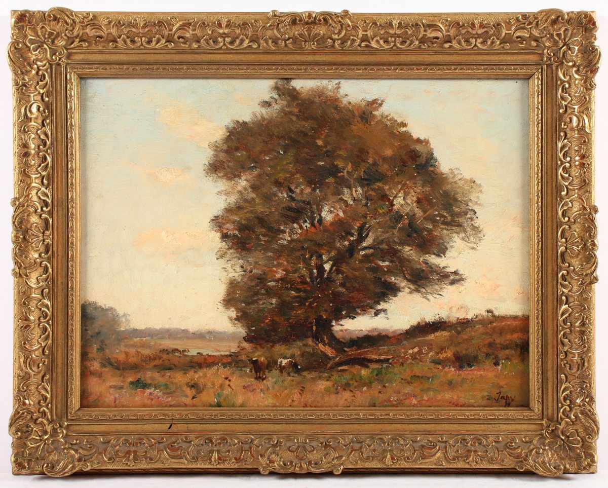 JAPY, Louis Aimé (1850-1916), "Landschaft mit Rindern", Öl/Holz, 32,5 x 41, unten rechts signiert, - Image 2 of 5