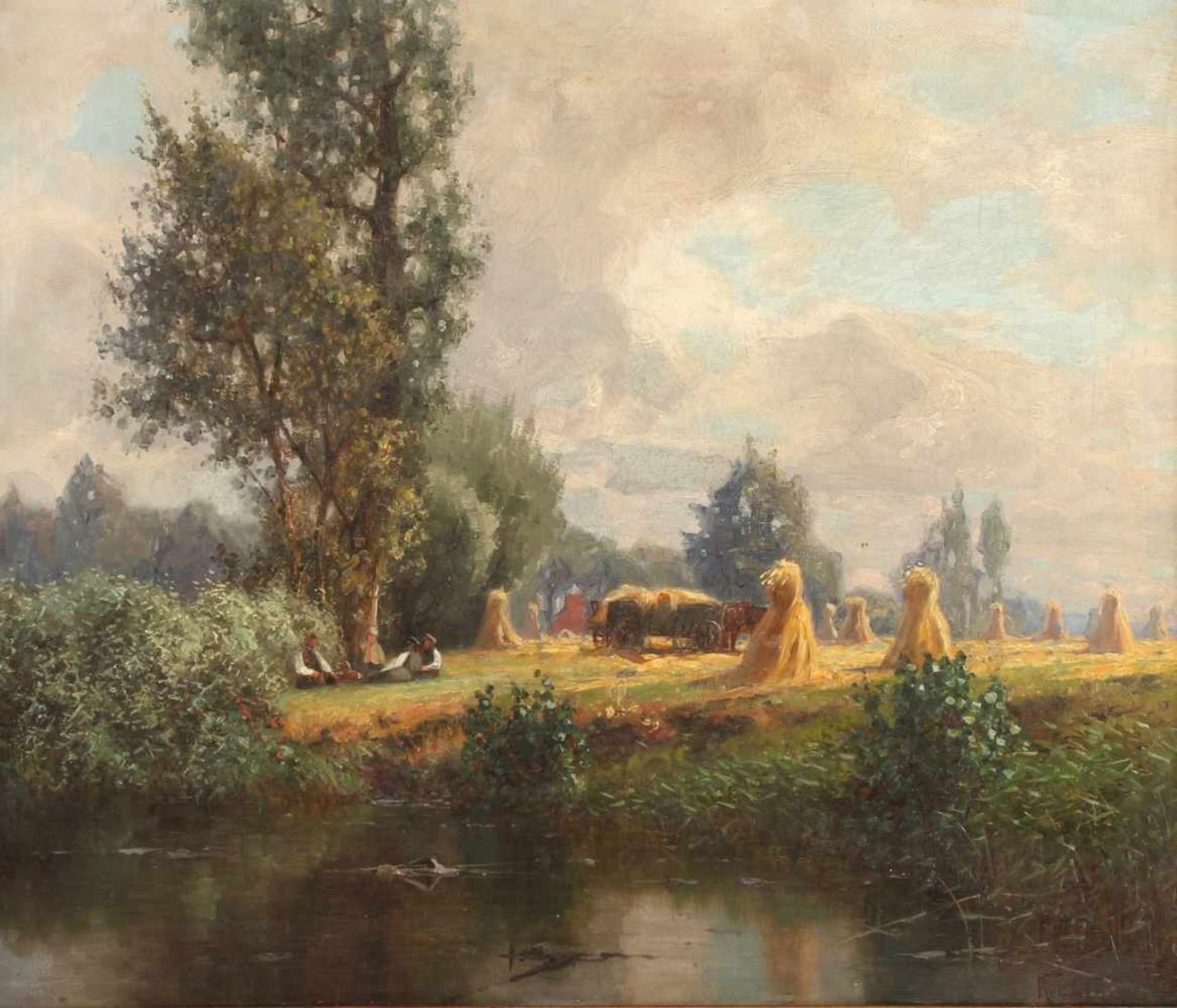 GLEICH, Robert (tätig 1895-1900), "Landschaft mit Kornschnittern", Öl/Lwd., 39,5 x 45,5, unten