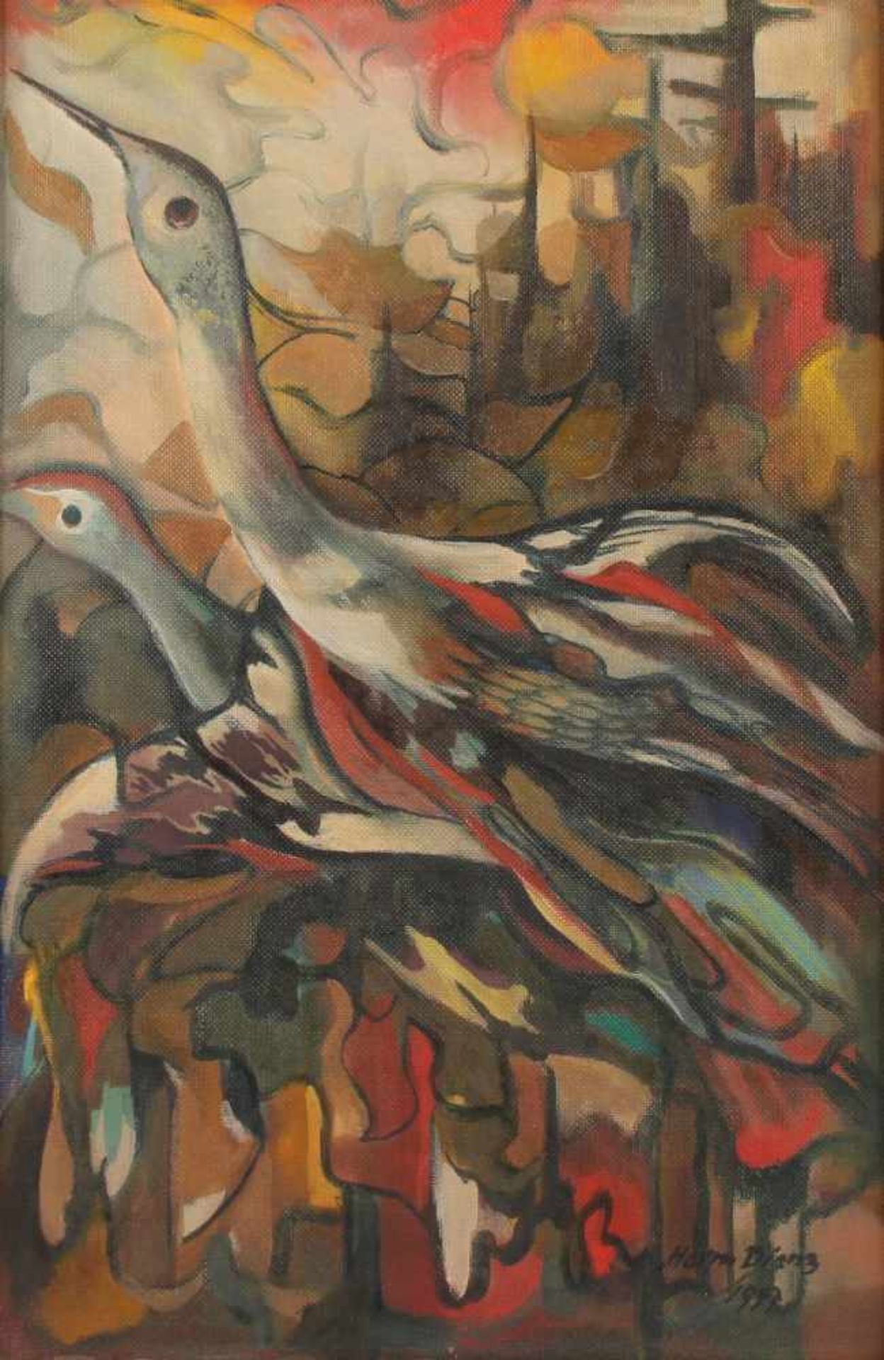 DIENZ, Herm, "Zwei Vögel", Tempera/Hartfaser, 60 x 39, unten rechts signiert und datiert 1947, R.