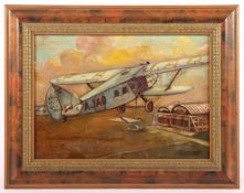 PÉCUNE, G. (Maler um 1940), "Flugzeug", Öl/Lwd., 26 x 35, unten rechts signiert und "38" datiert,