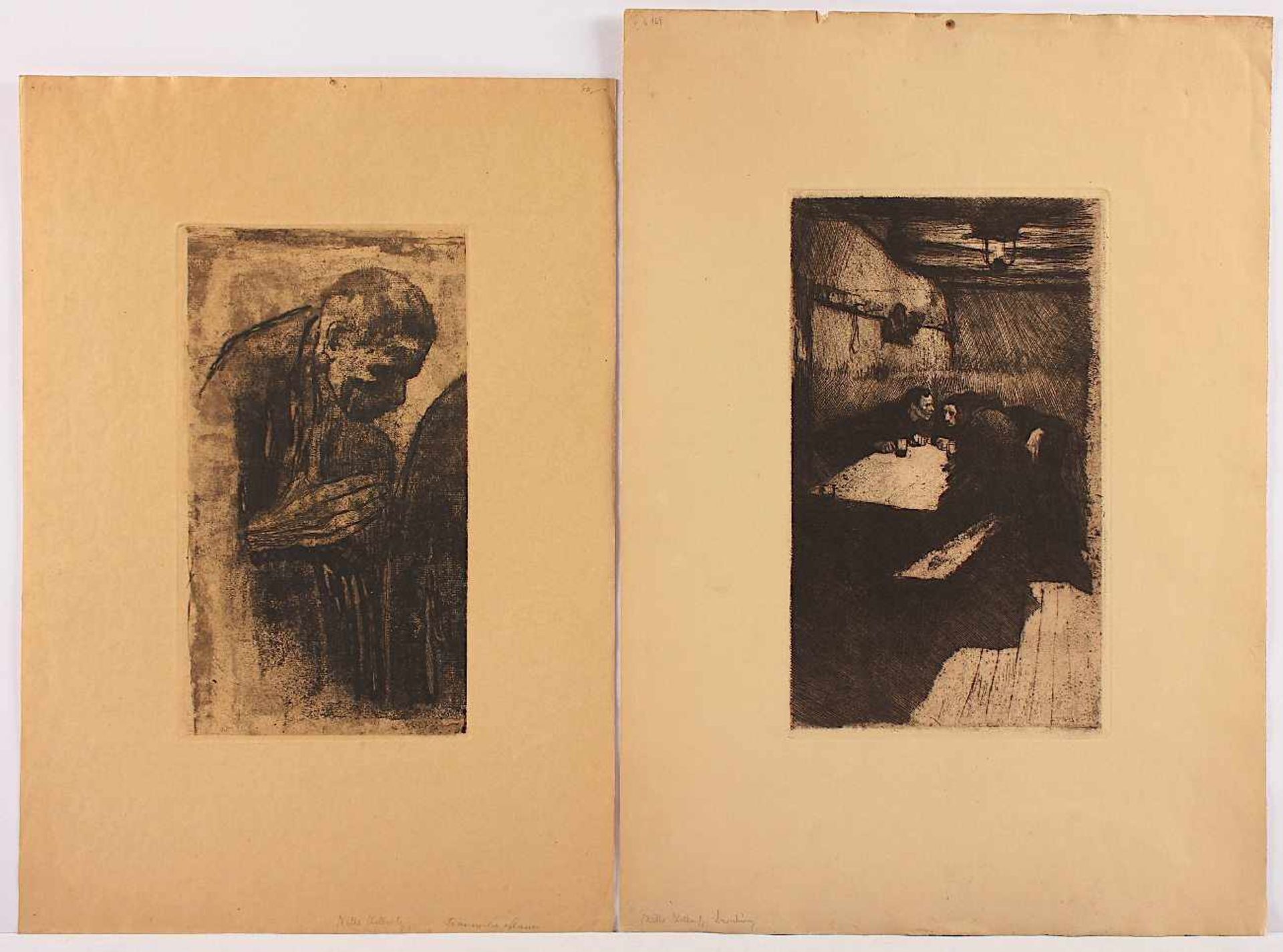 KOLLWITZ, Käthe, zwei Radierungen, "Beratung", aus Ein Weberaufstand/1893, "Der Trauernder", 1919, - Bild 2 aus 2
