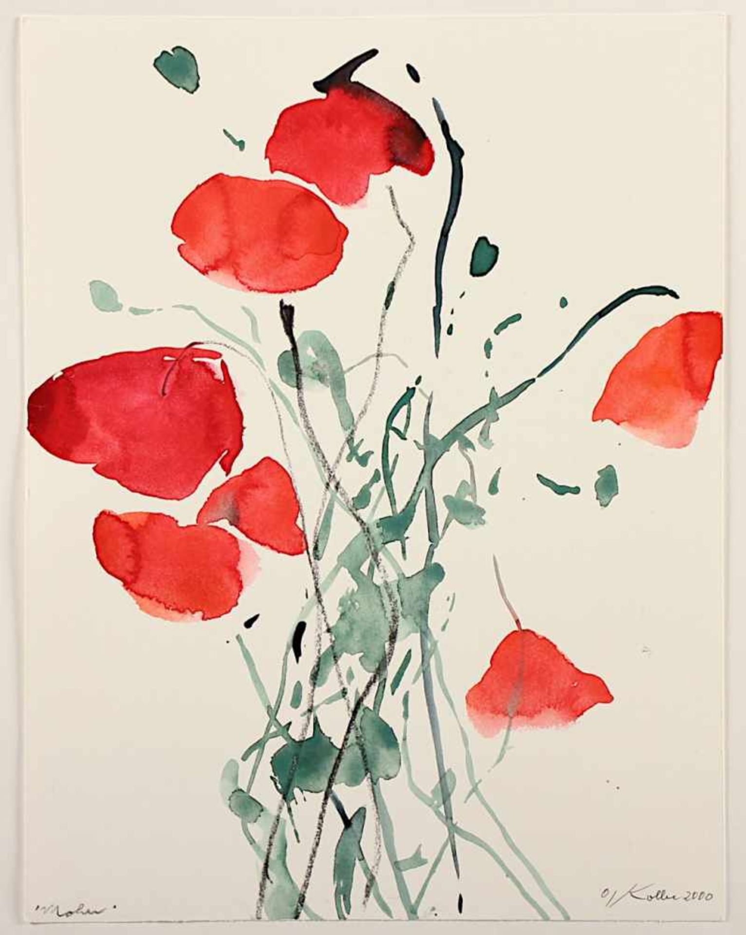 KOLLER, Oskar, "Mohn", Aquarell/Papier auf Unterlage montiert, 37,5 x 29, betitelt, unten rechts