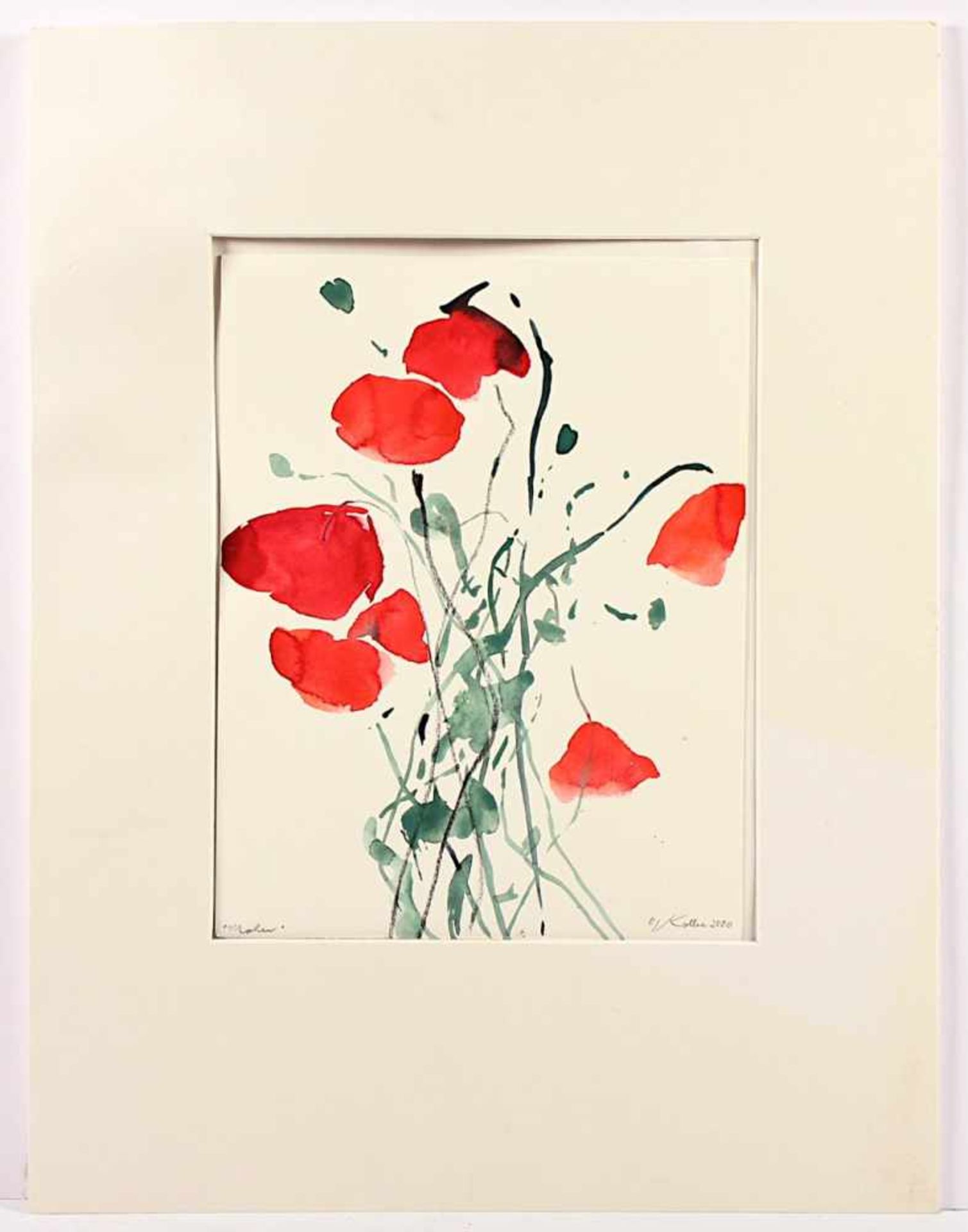 KOLLER, Oskar, "Mohn", Aquarell/Papier auf Unterlage montiert, 37,5 x 29, betitelt, unten rechts - Image 2 of 2