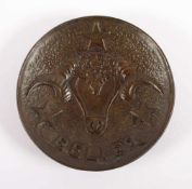 RUNDE SCHALE "BELIER", Bronze, braun patiniert, reliefiertes Tierkreiszeichen Widder, Dm 10,5, sign.
