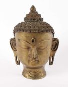 BUDDHA-KOPF, Bronze, große Buckellocken, über dem separat gegossenen Ushnisha ein Juwel, H 20,