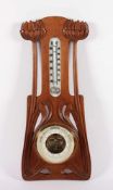 JUGENDSTIL-BAROMETER, mit Thermometer, Holz, Messinggehäuse, H 50,5, DEUTSCH, um 1900