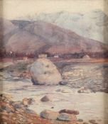 RUSSISCHER MALER A.20.JH., "Kaukasische Flusslandschaft", Aquarell/Papier, 21 x 20 (