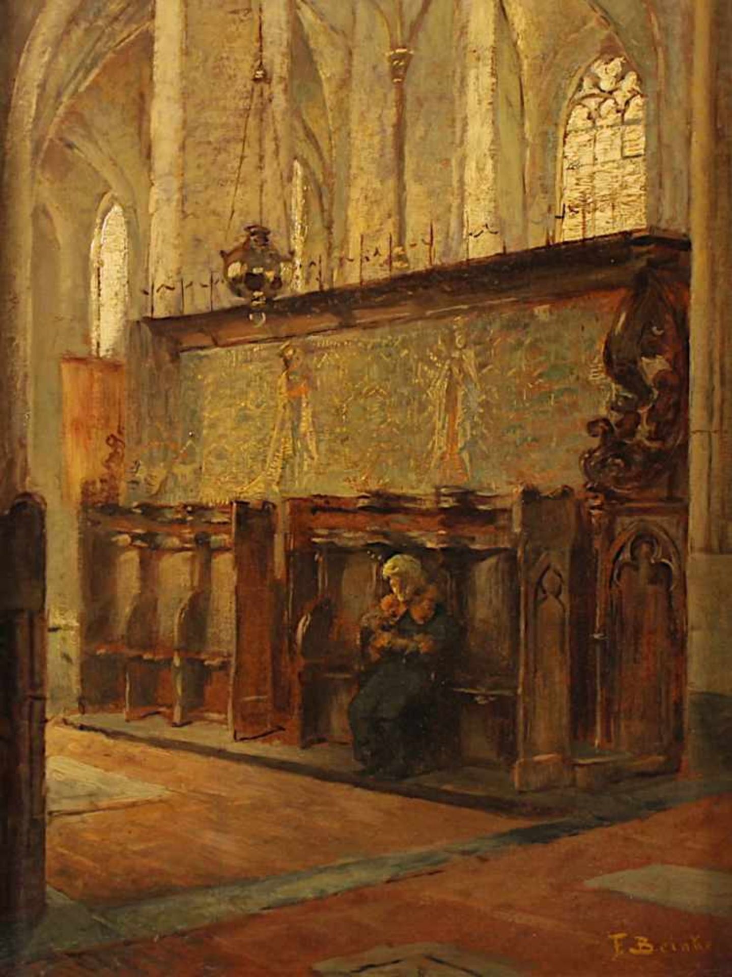 BEINKE, Fritz (1842-1907), "Kircheninterieur mit Chorgestühl", Öl/Holz, 36 x 27, unten rechts - Image 2 of 3