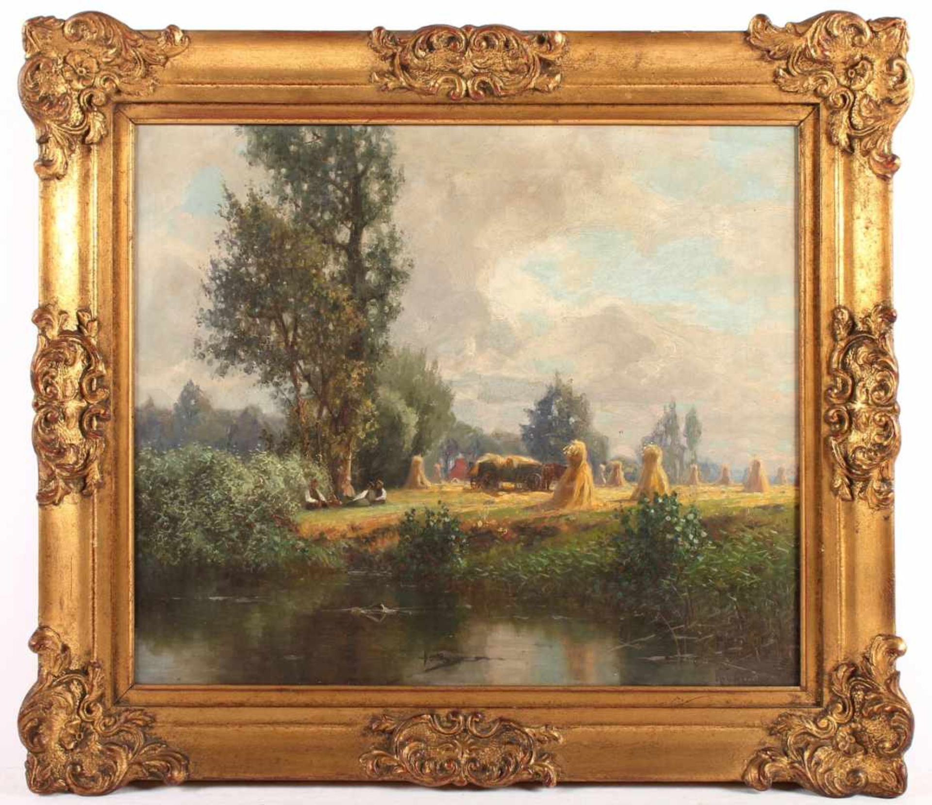 GLEICH, Robert (tätig 1895-1900), "Landschaft mit Kornschnittern", Öl/Lwd., 39,5 x 45,5, unten - Image 2 of 4