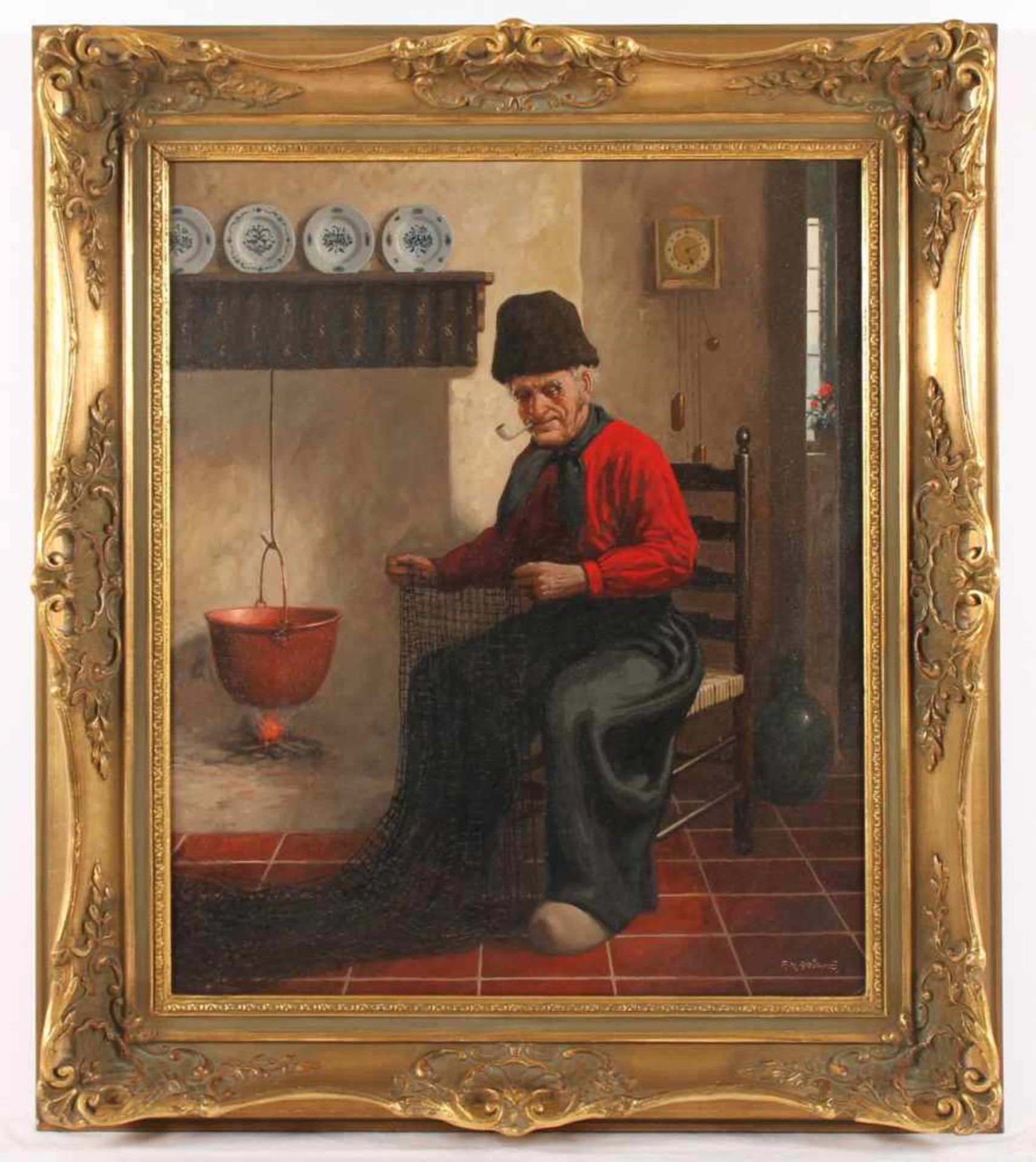 BRÜHNE, Friedrich Heinrich (1879-1949), "Friesischer Fischer in der Stube", Öl/Lwd., 60 x 50,