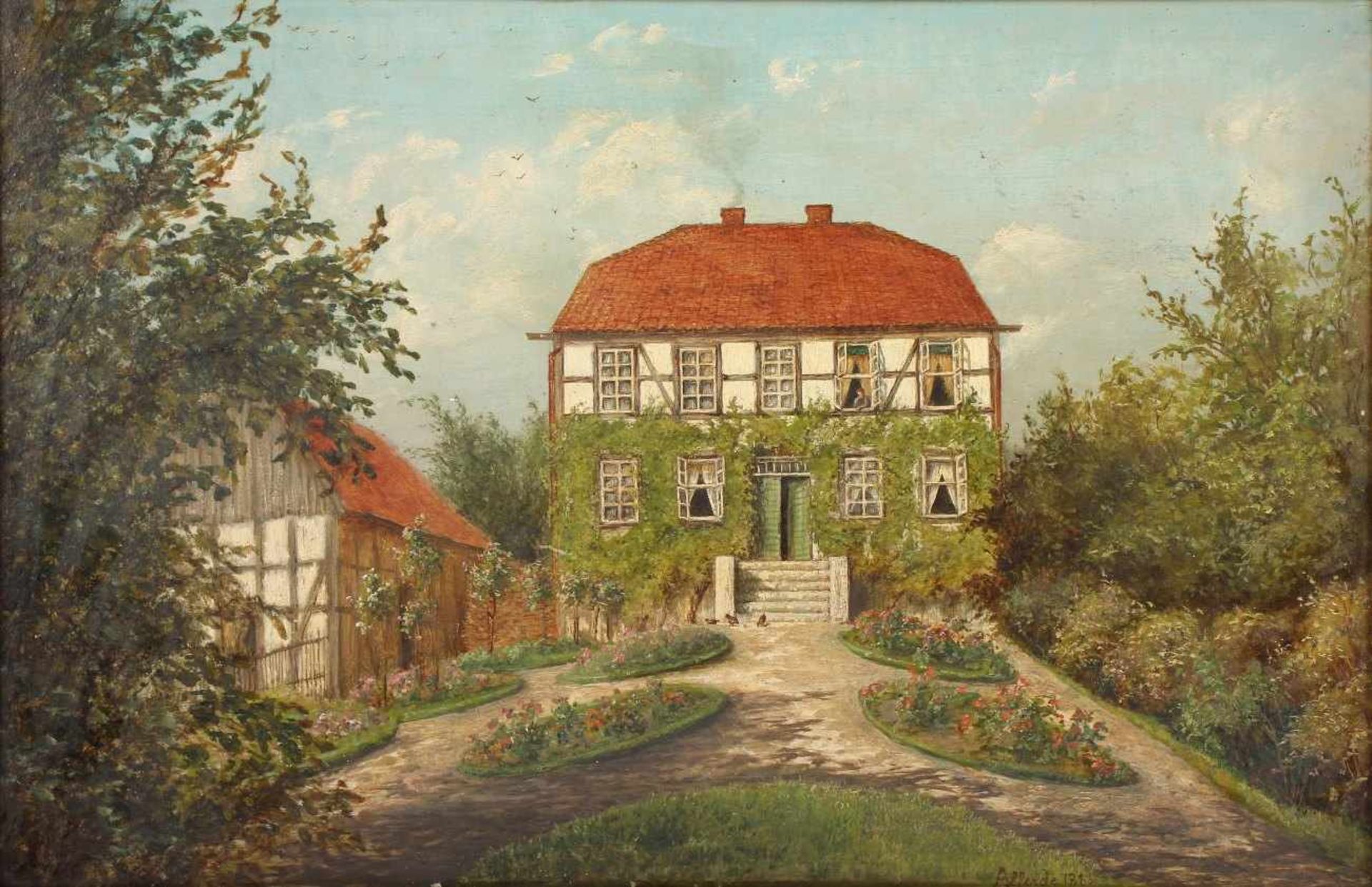 BARTELS, Minna (Malerin E.19.Jh.), "Gutshaus in Afferde", Öl/Malkarton, 34 x 51, unten rechts "