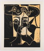 PICASSO, Pablo, "Femme au chapeau orné", Farbserigrafie/Bütten, 60 x 50, Succession P.P., Edition