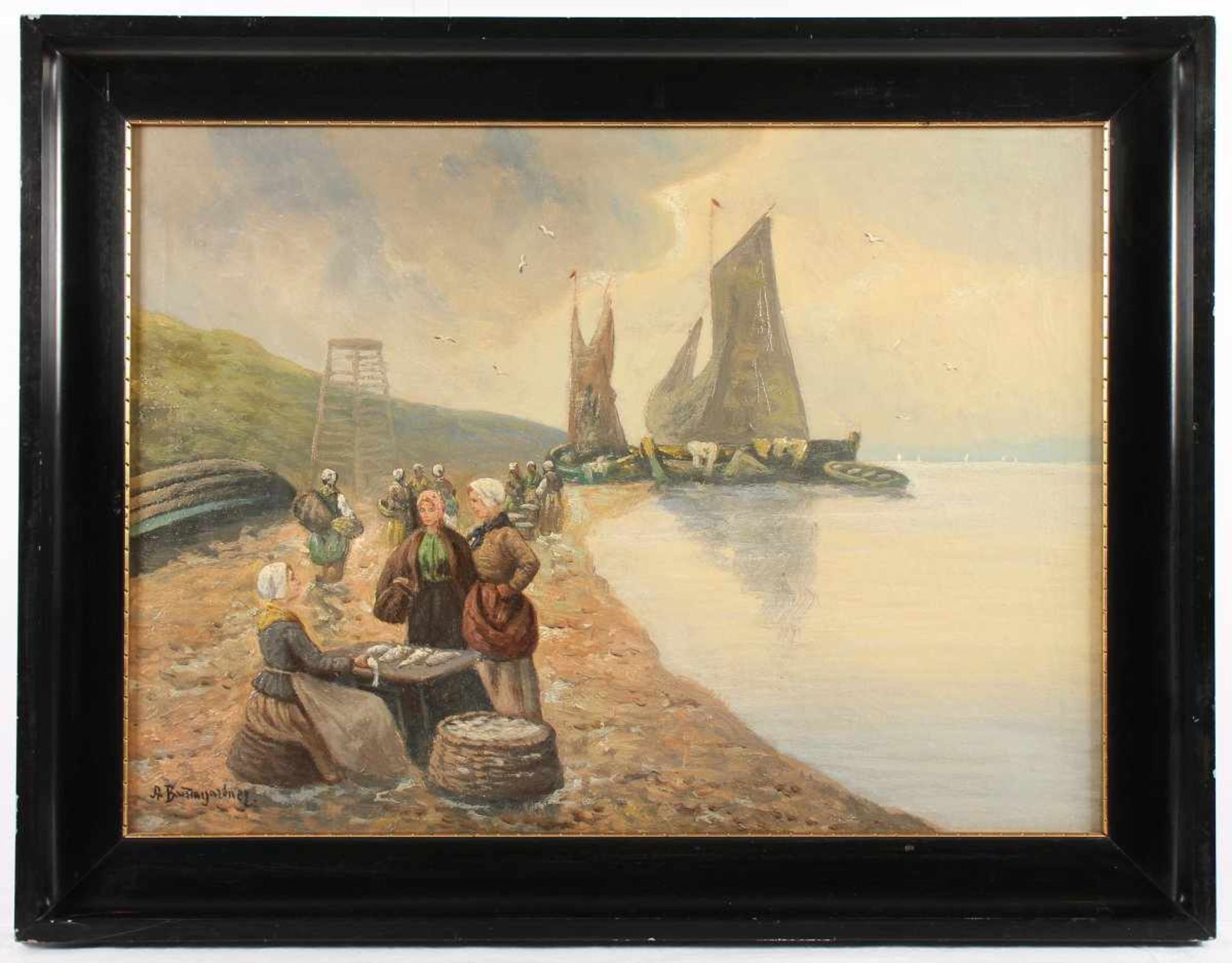 BAUMGARTNER, Adolf (1850-1924), zugeschrieben, "Fischerfrauen am Ufer", Öl/Lwd., 58 x 79, unten - Bild 2 aus 4