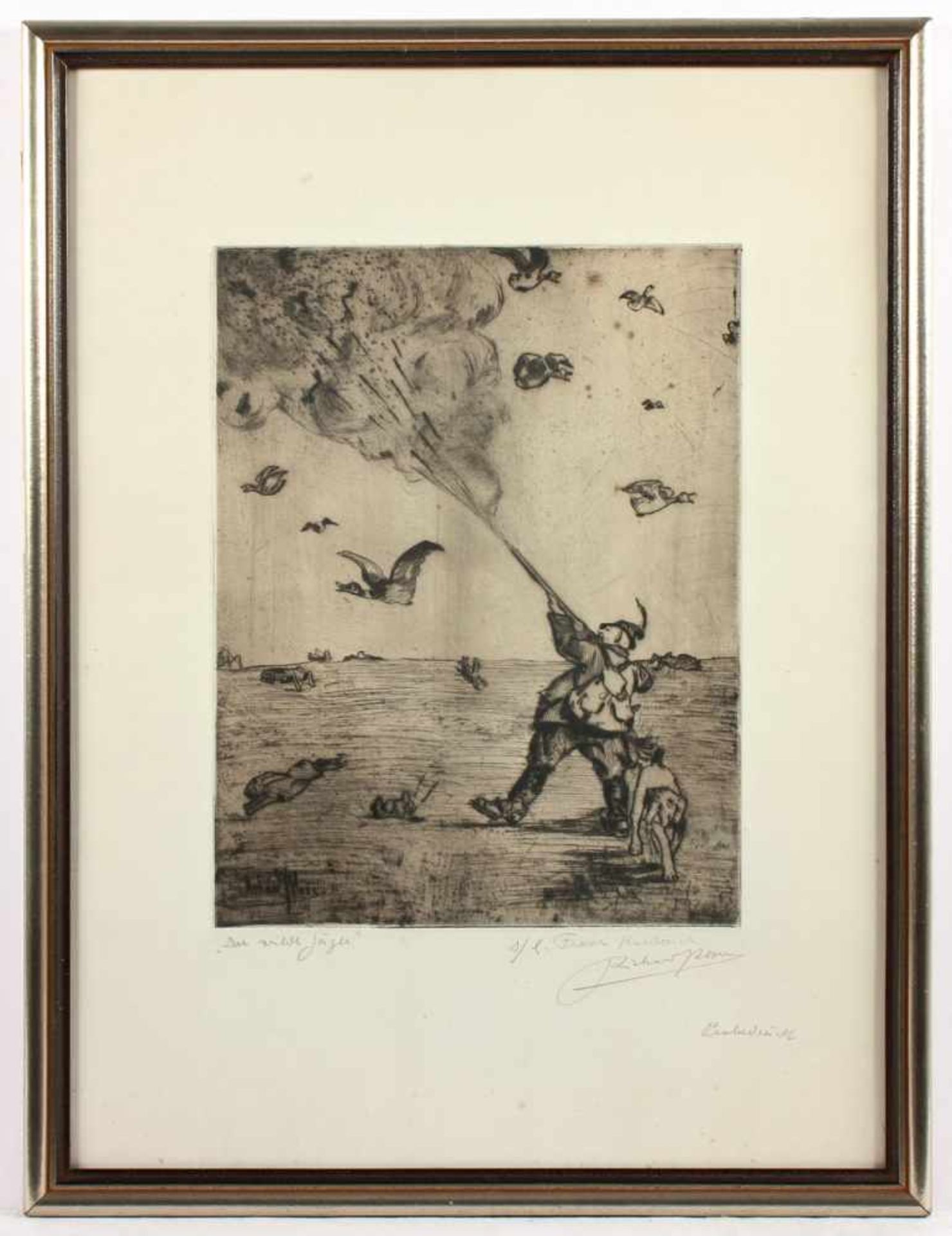 BLOOS, Richard (1878-1956), "Der wilde Jäger", Originalradierung, 32 x 25, handsigniert, R. - Bild 2 aus 2