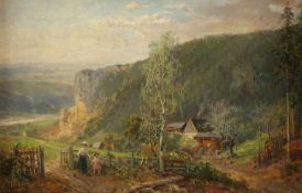 MÜHLIG, Bernhard (1829-1910), "Ansicht aus dem Elbtal", Öl/Lwd., 17 x 27, unten links signiert, R.