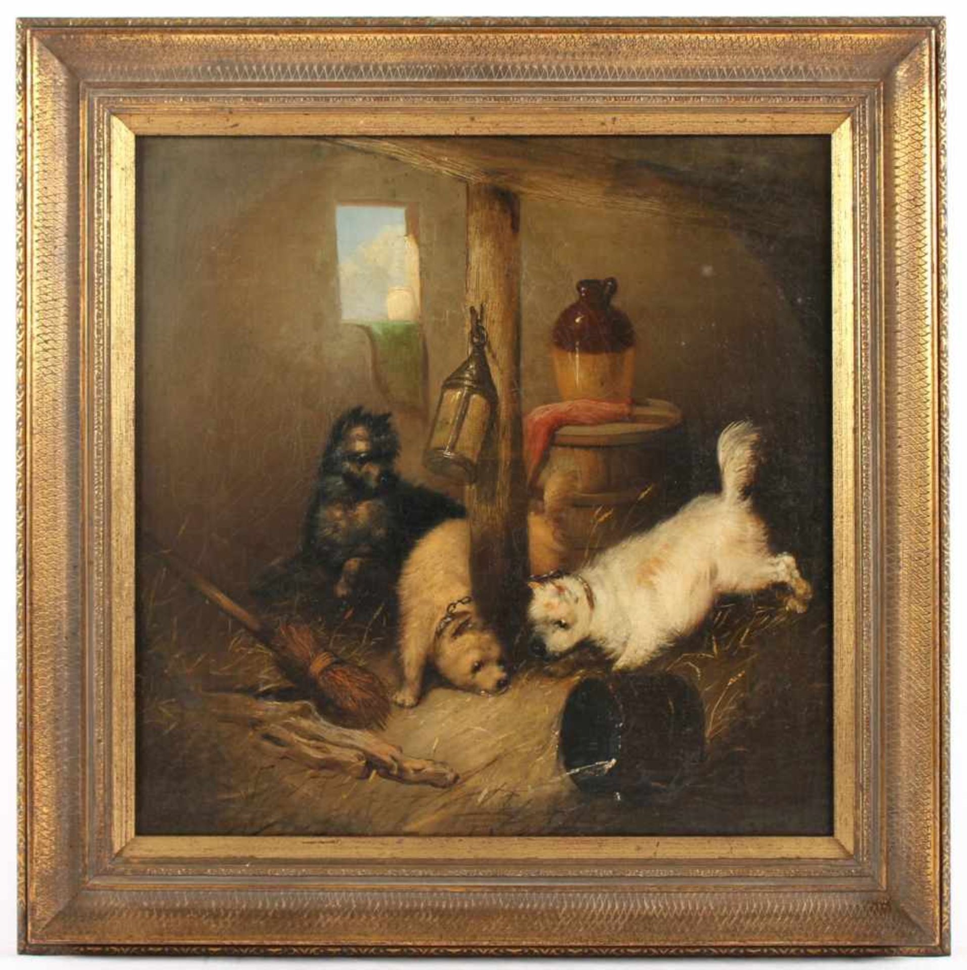 ARMFIELD, George (1808-1893), "Junge spielende Hunde im Stall", Öl/Lwd., 46 x 46, unten links - Bild 2 aus 4