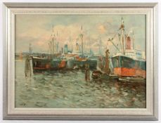 WIER, O. (Maler M.20.Jh.), "Hamburger Hafen", Öl/Hartfaser, 50,5 x 69,5, unten links signiert, R.