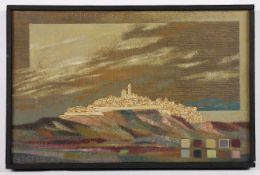 AUSBORN, Gerhard, "Romanische Stadt (Toledo)", Mischtechnik/Holz, 21 x 33, unten rechts signiert,