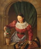 VAN BEVEREN, Charles Christian (1809-1850), "Junge Frau am Fenster", Öl/Holz, 26,5 x 23, unten links