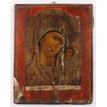 IKONE, "Gottesmutter von Kasan", Tempera/Holz, Goldgrund, besch., 39 x 30, RUSSLAND, M.19.Jh.