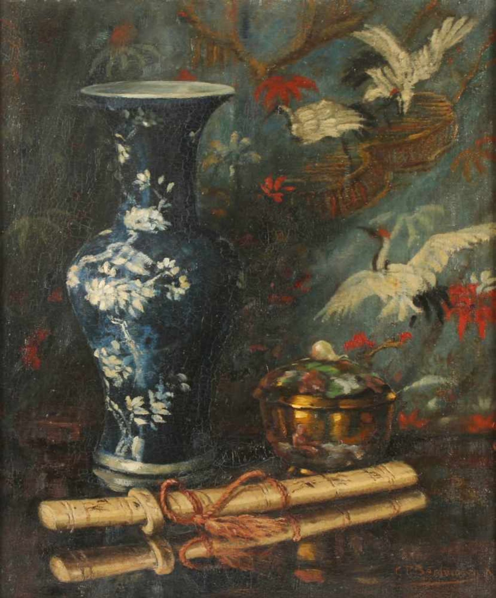 BERGMANN, Conrad Peter (1886-1972), "Stilleben mit Chinoiserie", Öl/Lwd., 60 x 50, doubliert,