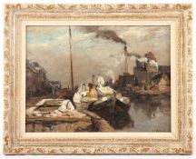 WIJSMÜLLER, Jan Hillebrand (1855-1925), "Im Hafen von Rotterdam", Öl/Lwd., 30 x 40, auf Holz