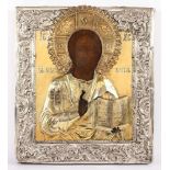 IKONE, "Christus Pantokrator", Tempera/Kreidegrund/Holz, 35,5 x 31, mit vergoldetem, graviertem