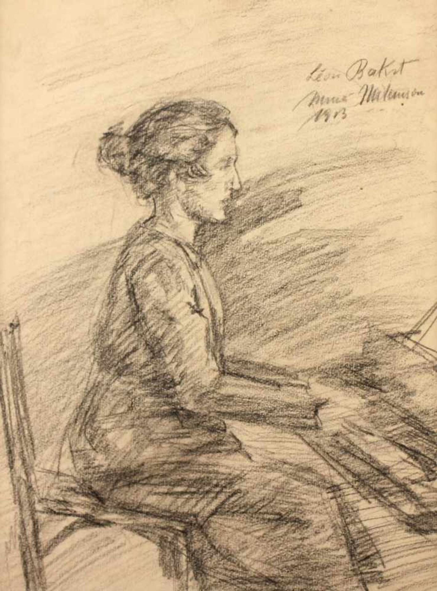 BAKST, Léon (1866-1924), zugeschrieben, "Misia Natanson am Klavier", Kohle/Papier, 32 x 24 (