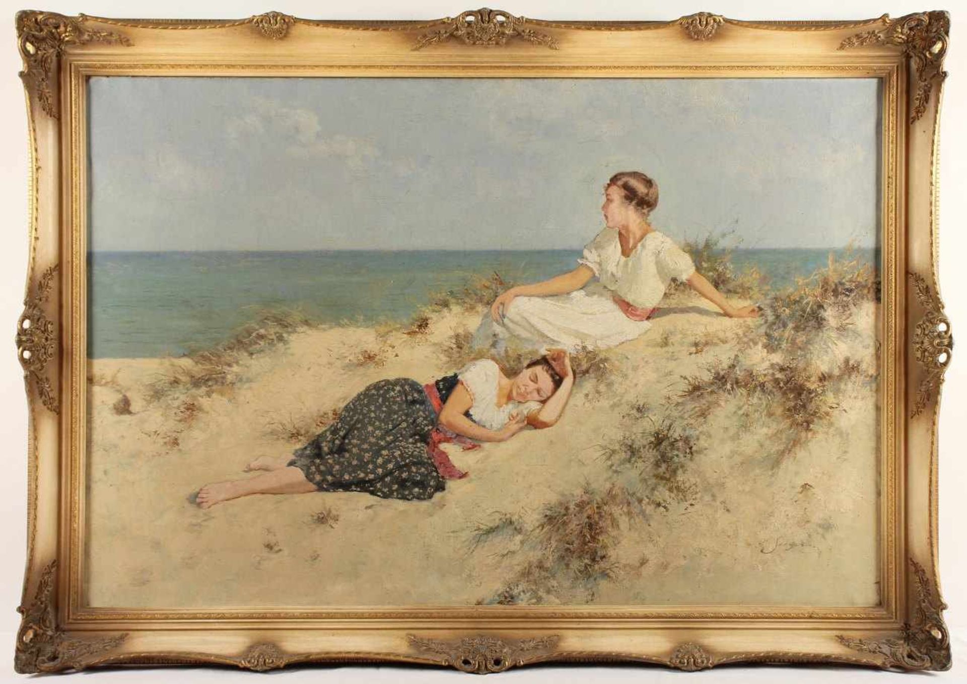 SEEGER, Hermann (1857-1945), "Zwei junge Frauen am Strand", Öl/Lwd., 80 x 120, unten rechts - Bild 2 aus 5
