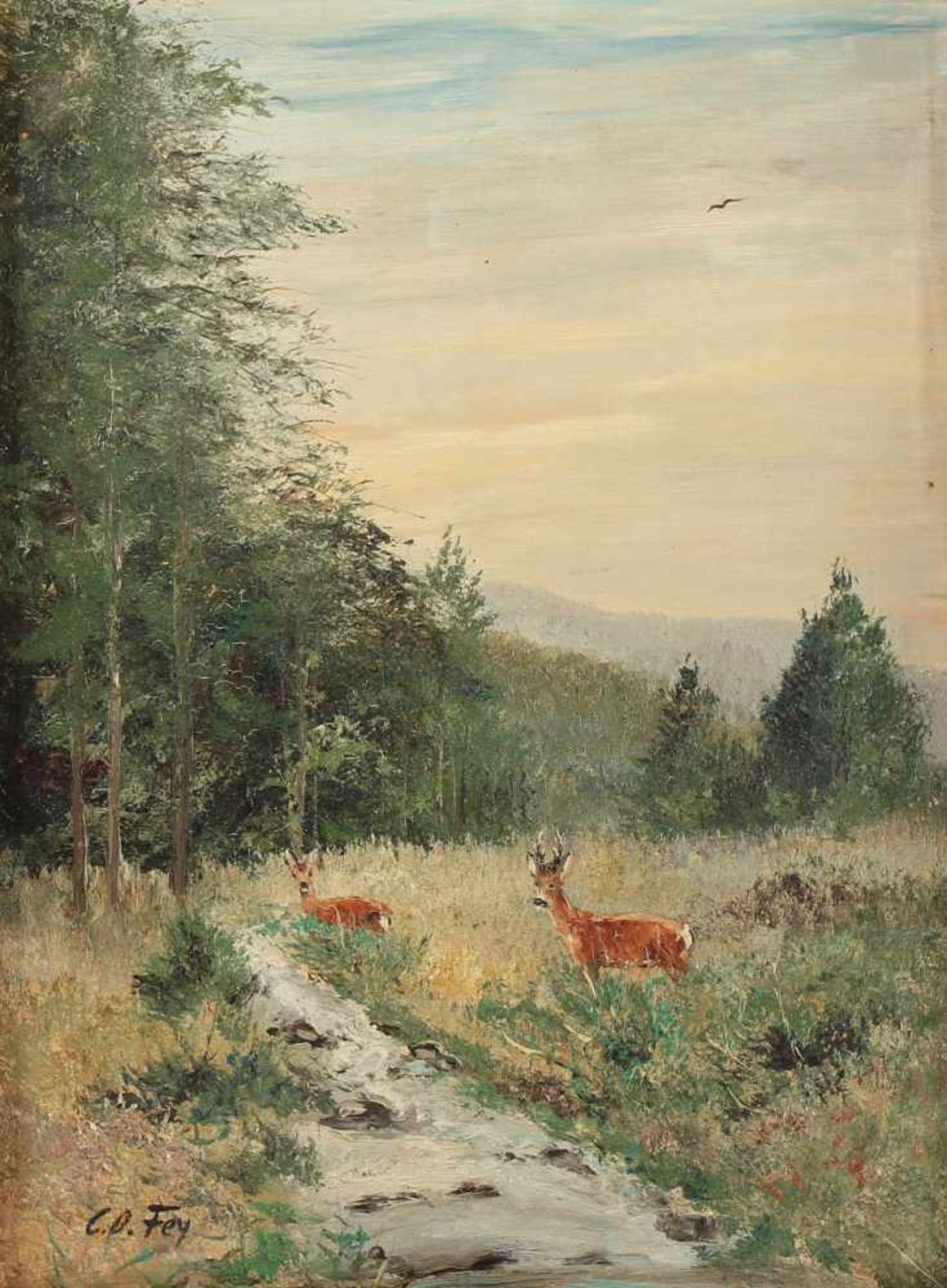 FEY, Carl Otto, "Rehe auf einer Waldlichtung", Öl/Malplatte, 40 x 30, unten links signiert, R. - Image 2 of 3