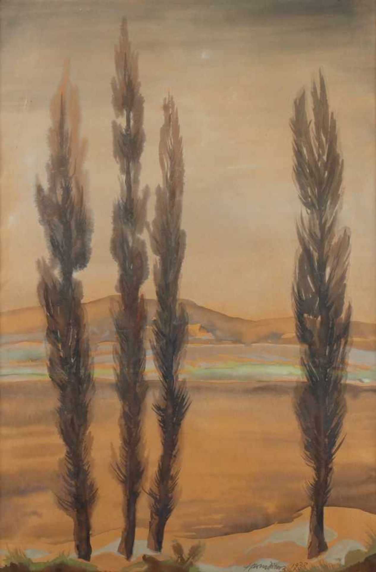 DIENZ, Herm, "Rheinlandschaft", Aquarell/Papier, 57 x 37, unten rechts signiert und datiert 1938, - Image 2 of 2