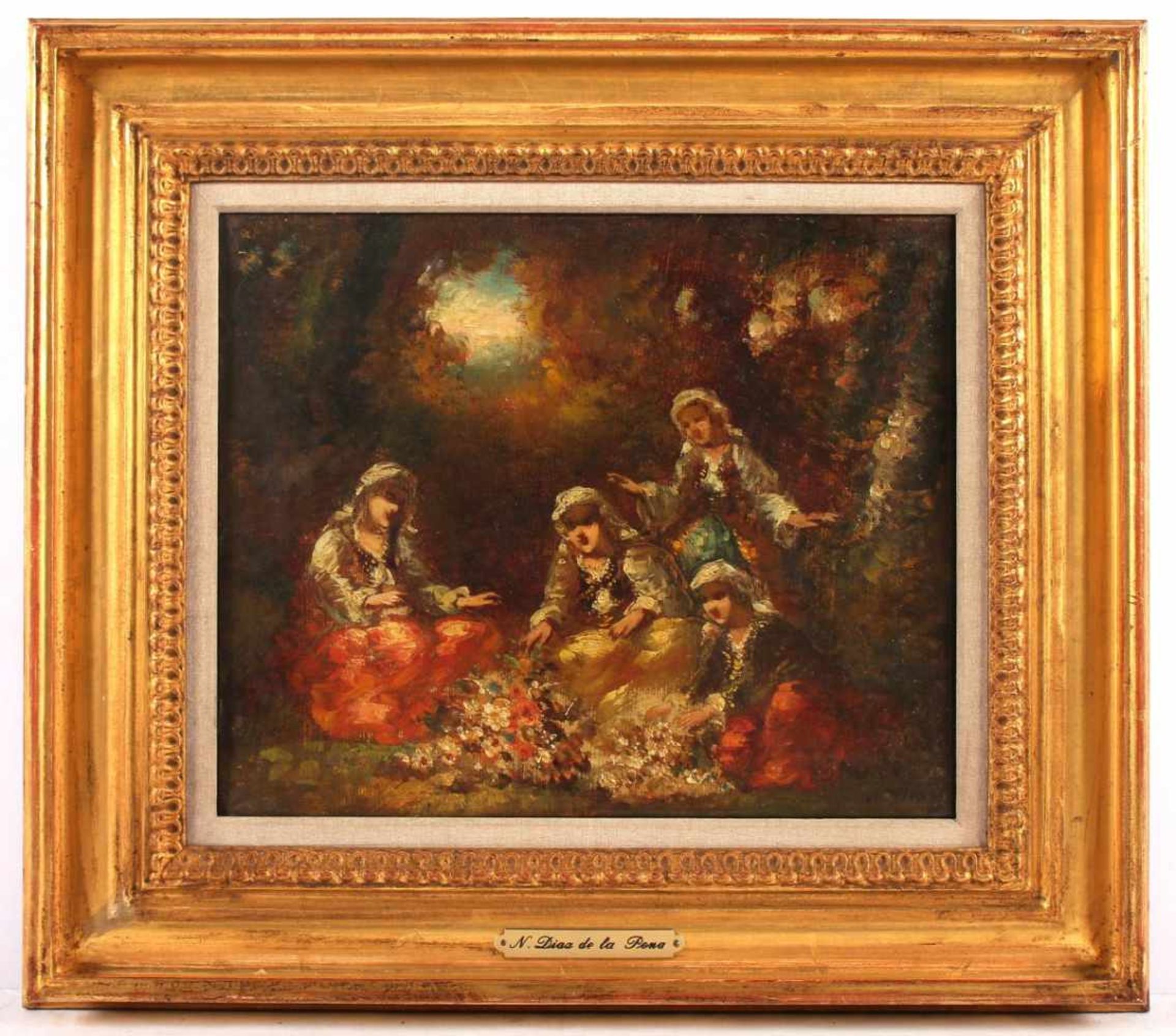 DIAZ DE LA PENA, Narcisse Virgile (1807-1876), zugeschrieben, "Vier Frauen im Park", Öl/Lwd., 22,5 x - Image 2 of 4