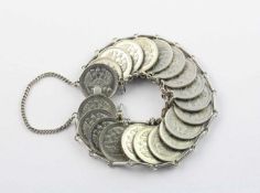MÜNZARMBAND, aus zahlreichen 10 Kopeken-Münzen, 500/ooo Silber, L ca. 18, 43,3g