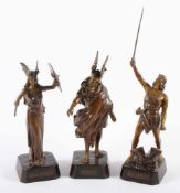 KIRCHNER, Heinrich (1902-1984), 3 Figuren: "Wotan", "Brunhilde" und "Siegfried", Bronze, H 23,