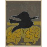 BRAQUE, Georges, "Oiseau noir survolant les fleurs jaunes", Farblithografie, 41 x 32, nummeriert