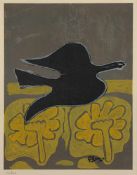 BRAQUE, Georges, "Oiseau noir survolant les fleurs jaunes", Farblithografie, 41 x 32, nummeriert