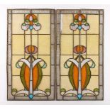 ZWEI JUGENDSTIL-BLEIVERGLASUNGEN, polychromes Glas, 78,5 x 41,5, ein Exemplar besch., DEUTSCH, um