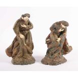 MARIA UND JOSEF, Holzfiguren, geschnitzt, farbig gefasst, Kopf und Hände aus Bein, H bis 21, wohl