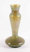 JUGENDSTIL-VASE, farbloses Glas, grün überfangen, Fadenaufschmelzungen, irisierend, H 31,5, PALLME-