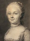 PORTRAITMALER E.18.JH., "Bildnis einer Frau mit Perlenkette", Kohle/Papier, 22,5 x 16,5, R.