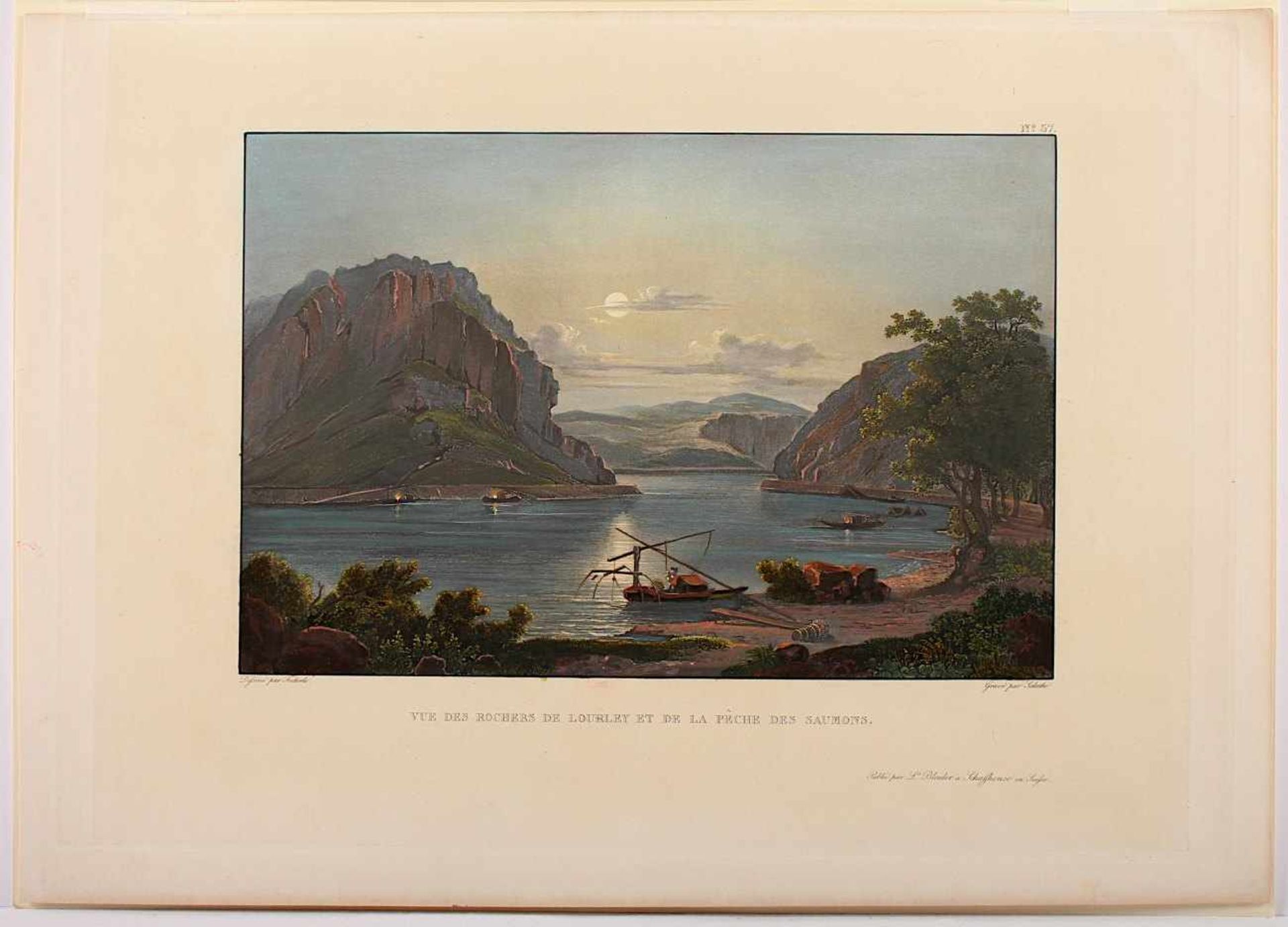 BLEULER, Johann Ludwig, "Vue des rochers de Lourley et de la pêche des saumons", Original- - Image 2 of 2